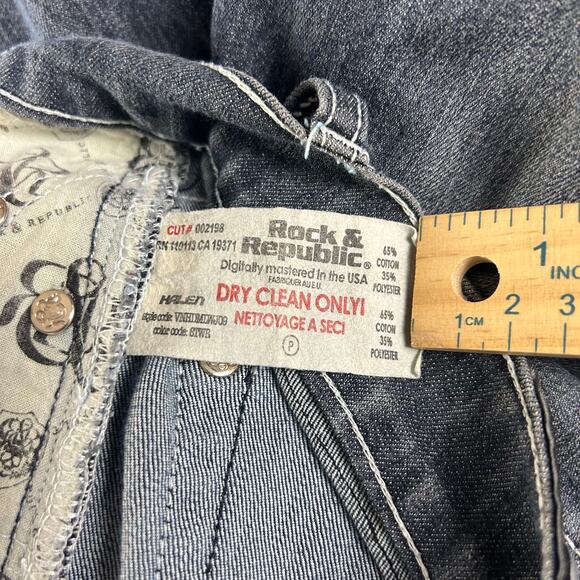 Rock & Republic Jeans Women Size 28 Blue Whiskered Stone Wash Y2K  Bootcut Denim - Picture 12 of 15